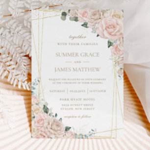 Invitation Élégant Champagne Blush ivoire Floral Mariage