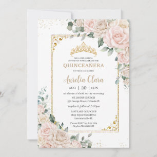 Invitation Elégant Champagne Blush ivoire Floral Quinceañera