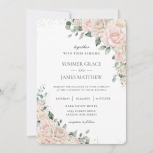 Invitation Élégant Champagne Blush ivoire Floral Rose Mariage