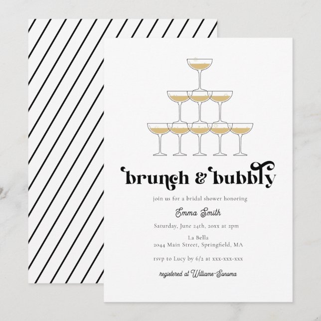 Invitation Elegant Champagne Champagne Fête des mariées Rétro (Devant / Derrière)