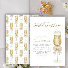 Invitation Élégant Champagne Chic Bow Script Bridal Déjeuner