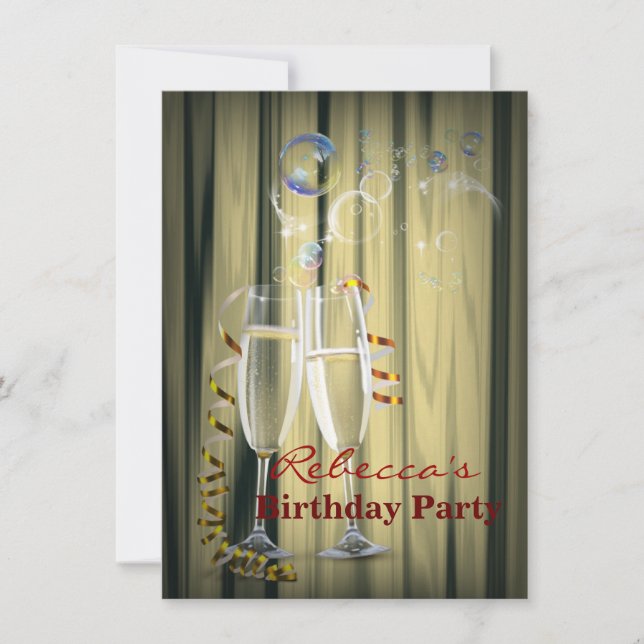 Invitation Elégant Champagne d'or lunettes d'anniversaire fem (Devant)