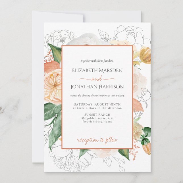 Invitation Élégant Champagne en Terracotta Script Floral (Devant)