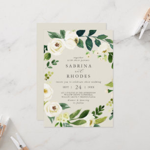 Invitation Elégant Champagne Floral Blanc Mariage avant arriè