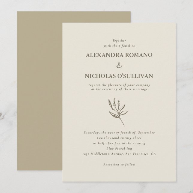 Invitation Élégant Champagne Mariage romantique (Devant / Derrière)