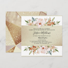 Invitation Elégant Champagne Or Floral Quinceañera