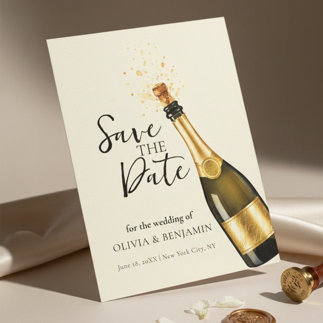 Invitation Elegant Champagne Save the Date Wedding (An elegant Save the Date wedding design featuring a soft cream background with champagne gold)