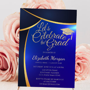 Invitation Élégant chapeau de graduation à paillettes dorées,