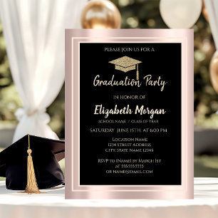 Invitation Élégant chapeau de graduation paillettes dorées Ro