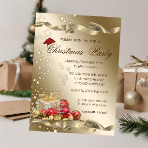 Invitation Élégant, chapeau de Père Noël, cadeaux de fête de