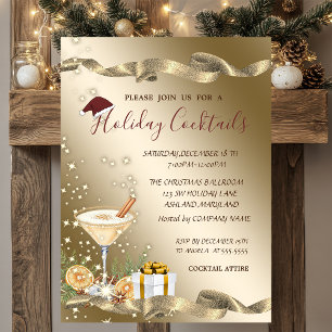 Invitation Élégant, chapeau de Père Noël, cocktail orange Noë