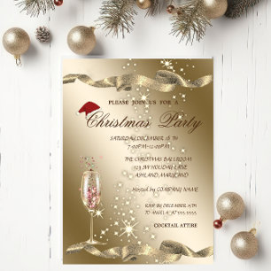Invitation Élégant, Chapeau de Père Noël, Fête de Noël Vin