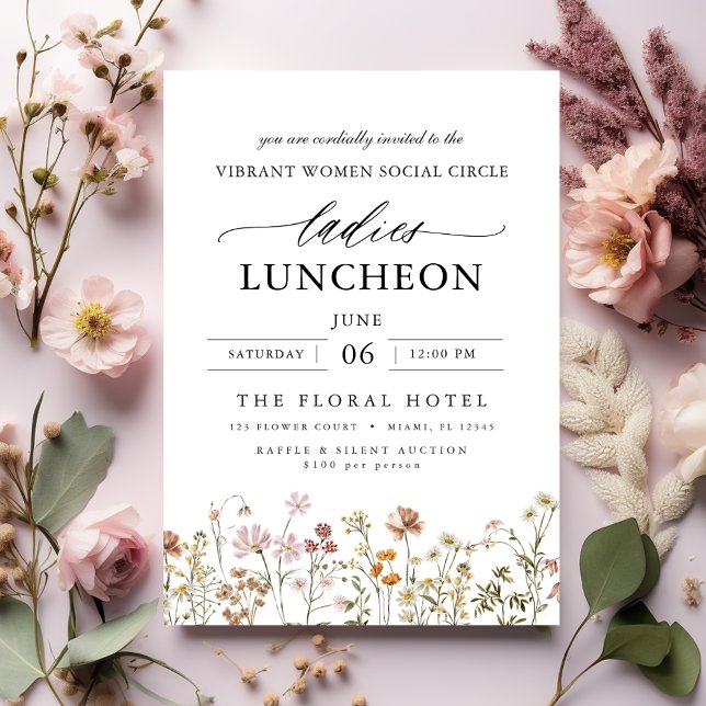 Invitation Élégant Charity Lunch Fleur sauvage aquarelle (Créateur téléchargé)