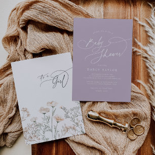 Invitation Élégant charme violet Baby shower Fleur sauvage