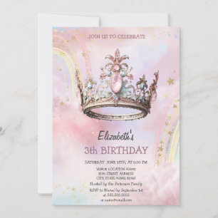 Invitation Élégant Château de la Couronne Princess Rainbow An