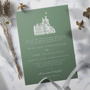 Invitation Elégant château Illustration Vert Mariage formel