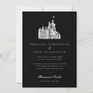 Invitation Elégant Château Vintage Illustration Mariage noir