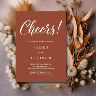 Invitation Elegant Cheers Script Terracotta Wedding 