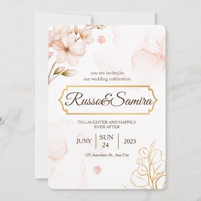 Invitation ELegant Cherry BLossom Mariage aquarelle (Devant)