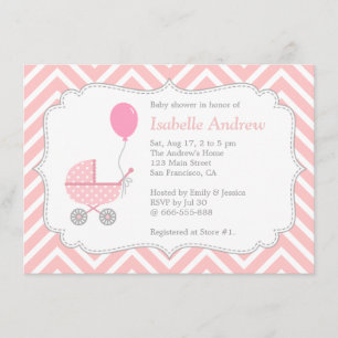 Invitation Élégant, Chevron, Rose, Baby Shower Fille