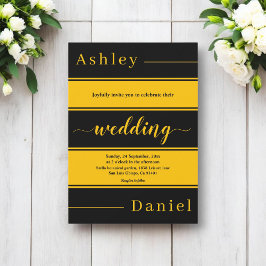 Invitation Elégant Chic Black And Gold Stripes Mariage de lux