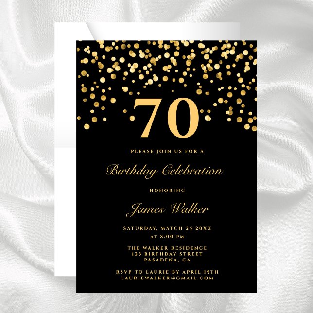 Invitation Elégant Chic Black Gold 70E Anniversaire (Créateur téléchargé)