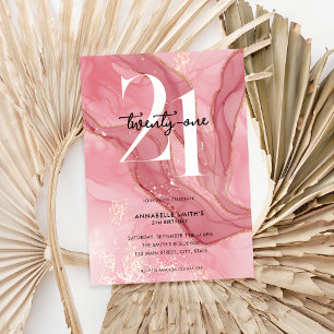 Invitation Elégant Chic Blush Pink Aquarelle 21e anniversaire