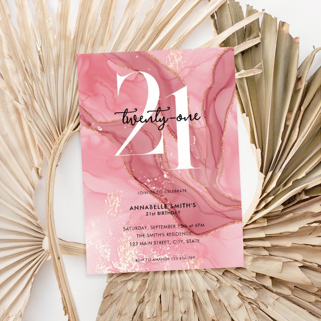 Invitation Elégant Chic Blush Pink Aquarelle 21e anniversaire (Créateur téléchargé)