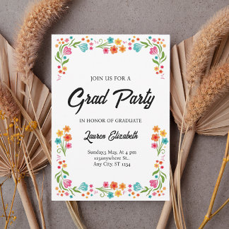 Invitation Elegant chic boho bright wild flowers graduation 