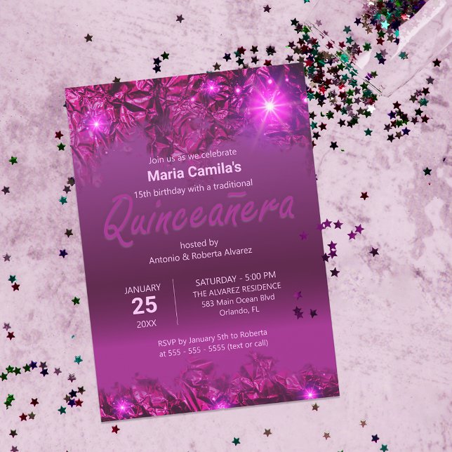 Invitation Élégant Chic Chic Purple Moderne Quinceañera (Créateur téléchargé)