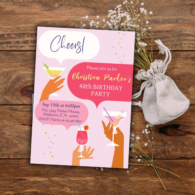 Invitation Elégant Chic Cocktail boisson thème 40e anniversai (Créateur téléchargé)