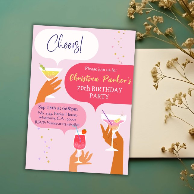 Invitation Elégant Chic Cocktail boisson thème 70e anniversai (Créateur téléchargé)