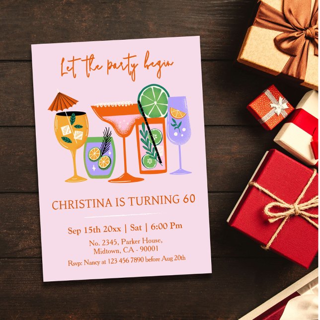 Invitation Elegant Chic cocktail tropical boisson 60e anniver (Créateur téléchargé)
