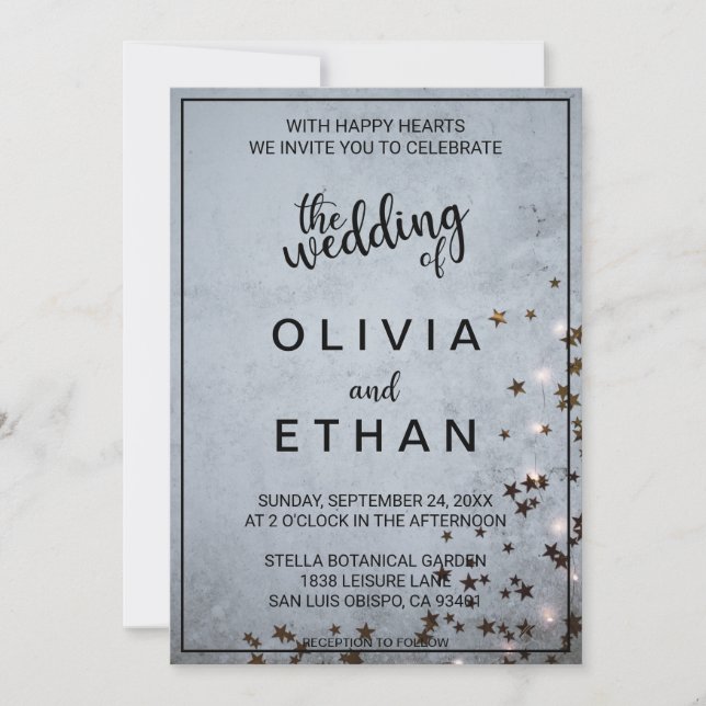 Invitation Élégant chic étoiles rustique gris clair Mariage I (Devant)
