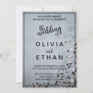 Invitation Élégant chic étoiles rustique gris clair Mariage I