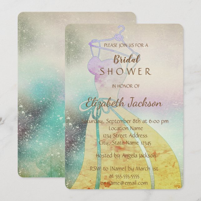 Invitation Élégant Chic, Fête des mariées de robe de mariée (Devant / Derrière)