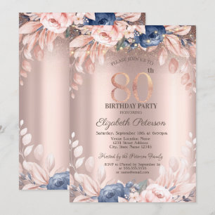 Invitation Élégant Chic Fleurs,Guirlandes Lumineuses 80e Anni