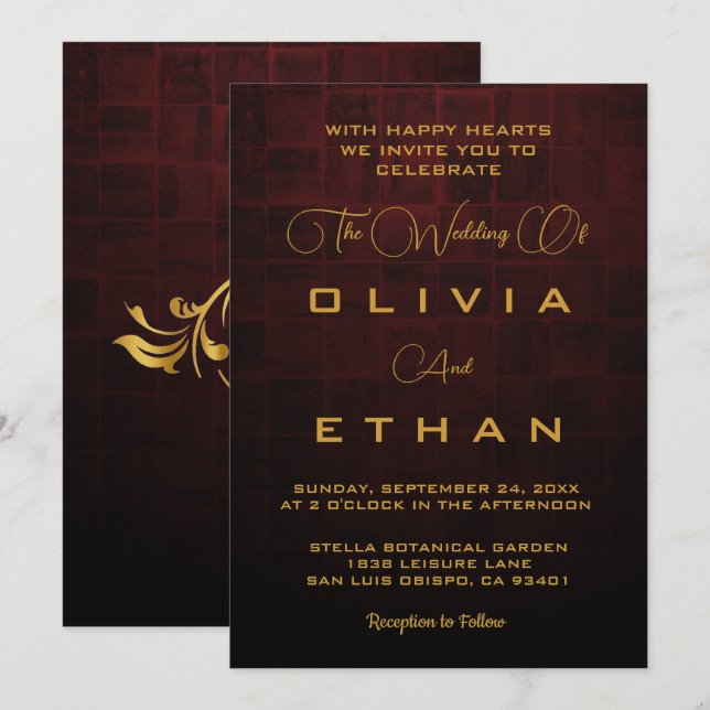 Invitation Élégant Chic Gold Classy Retro Rustic Mariage (Devant / Derrière)
