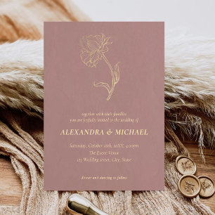 Invitation Élégant Chic Gold Flower Script Blush Pink Mariage