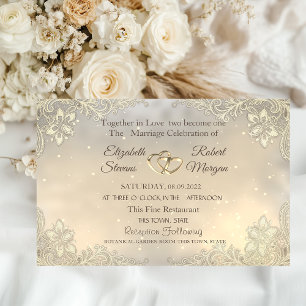 Invitation Élégant Chic Gold Hearts Mariage dentelle