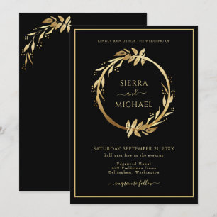 Invitation Élégant Chic Golden Foliage Mariage noir