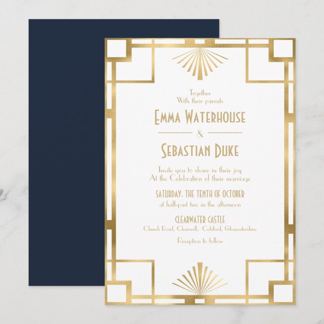 Invitation Élégant chic Great Gatsby Art Déco Mariage Invita (Devant / Derrière)