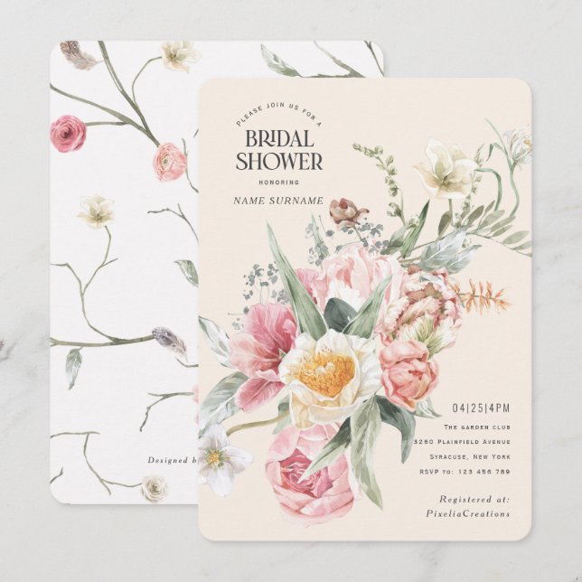 Invitation Elégant chic joli jardin fleuri de printemps (Devant / Derrière)