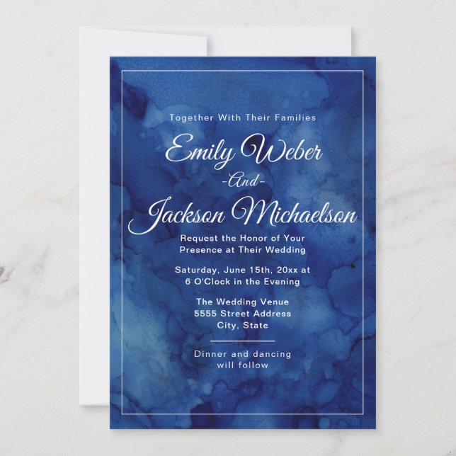 Invitation Élégant Chic Moderne Mariage Aquarelle Bleu Marine (Devant)