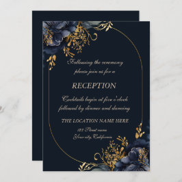Invitation Elégant Chic Navy Blue Flowers