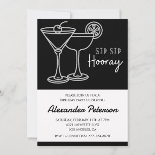 Invitation Élégant Chic Noir Blanc Cocktail 94e anniversaire