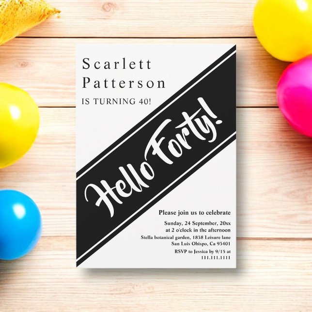 Invitation Elégant Chic Noir et Blanc Moderne 40e Anniversair (Créateur téléchargé)