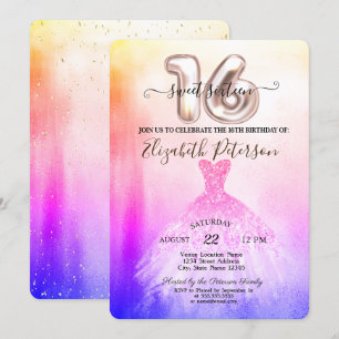 Invitation Élégant Chic Ombre robe Confetti Sweet 16