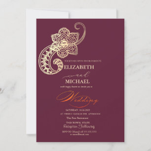 Invitation Élégant Chic Or Paisley Script Mariage