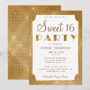 Invitation Élégant Chic Parties scintillant Or Sequins Sweet 